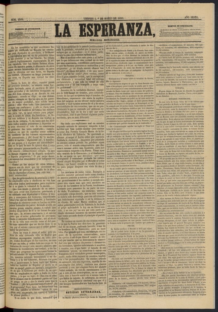 Miniatura de La Esperanza: periódico monárquico del 1 de marzo de 1850, nº 1664