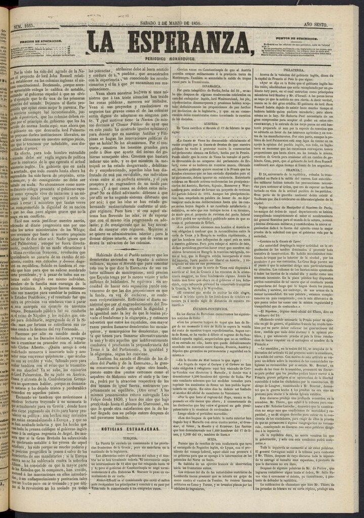 Miniatura de La Esperanza: periódico monárquico del 2 de marzo de 1850, nº 1665