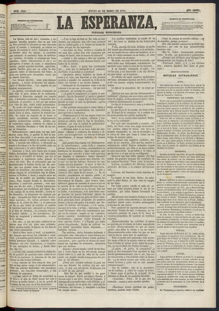 Miniatura de La Esperanza: periódico monárquico del 28 de marzo de 1850, nº 1686