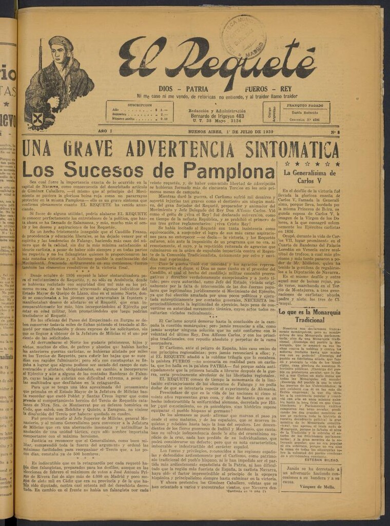 Miniatura de El Requeté del 1 de julio de 1939