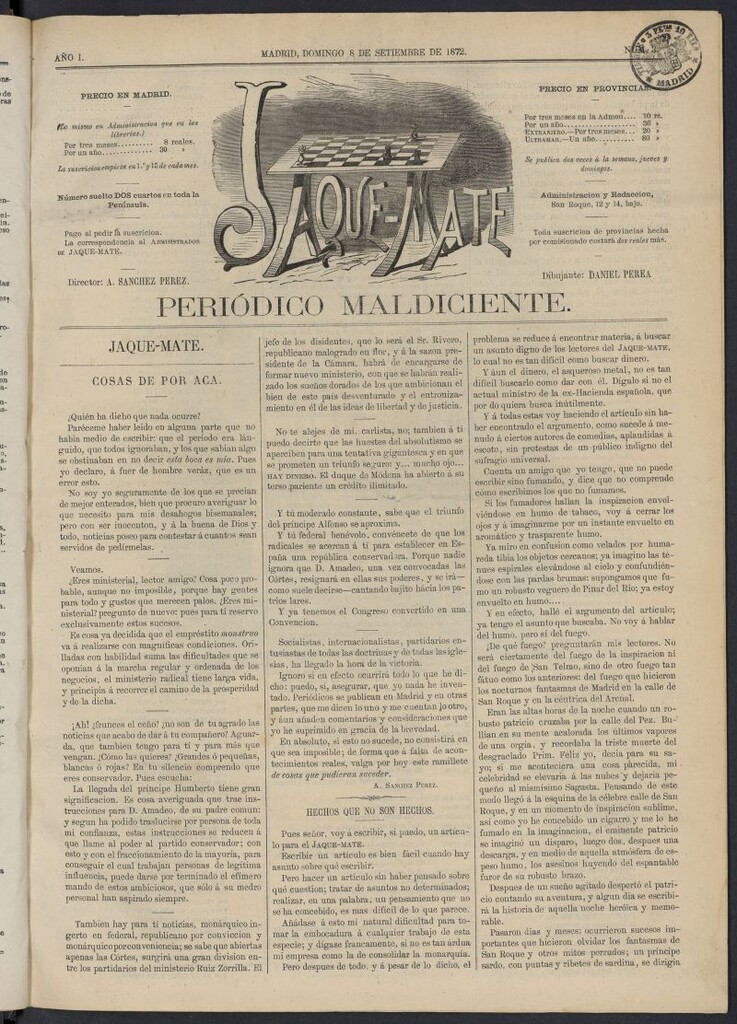 Miniatura de Jaque-Mate: periódico maldiciente del 8 de septiembre de 1872, nº 3