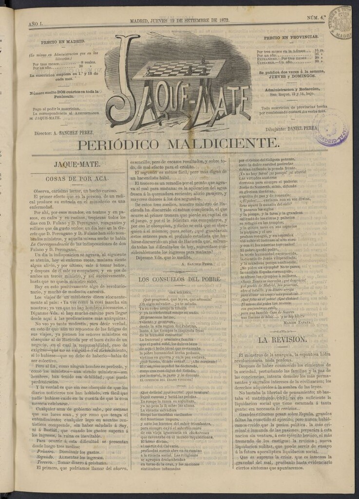 Miniatura de Jaque-Mate: periódico maldiciente del 12 de septiembre de 1872, nº 4
