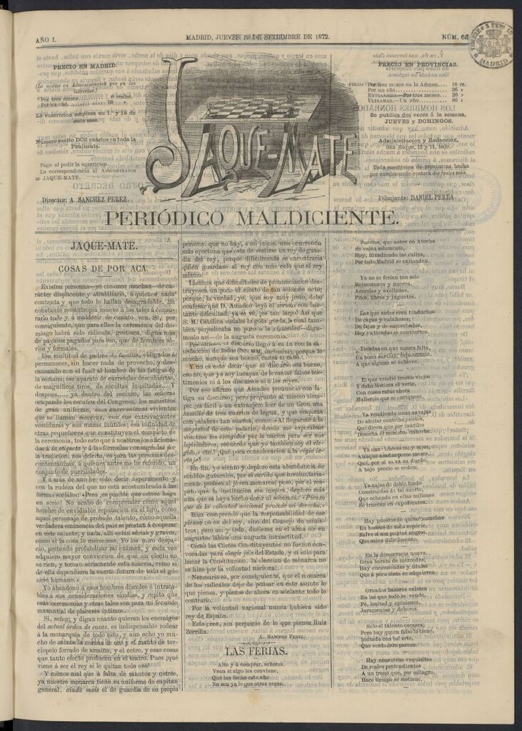 Miniatura de Jaque-Mate: periódico maldiciente del 19 de septiembre de 1872, nº 6