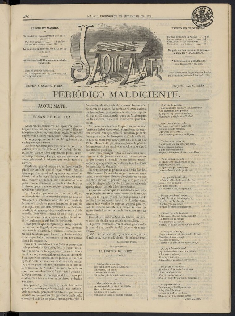 Miniatura de Jaque-Mate: periódico maldiciente del 22 de septiembre de 1872, nº 7