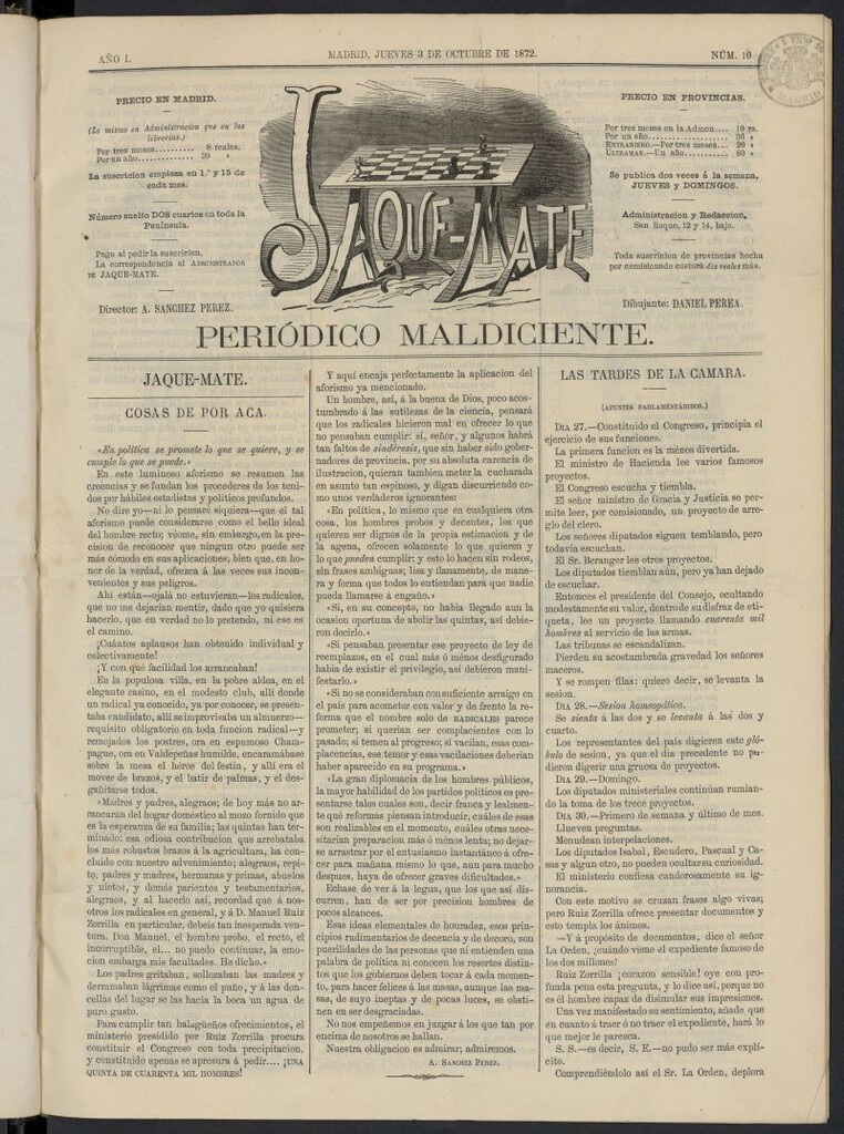 Miniatura de Jaque-Mate: periódico maldiciente del 3 de octubre de 1872, nº 10