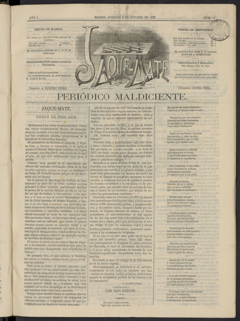 Miniatura de Jaque-Mate: periódico maldiciente del 6 de octubre de 1872, nº 11