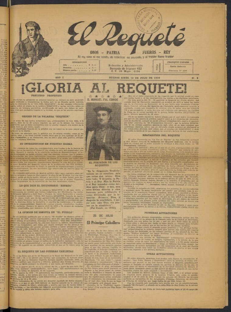 Miniatura de El Requeté del 19 de julio de 1939