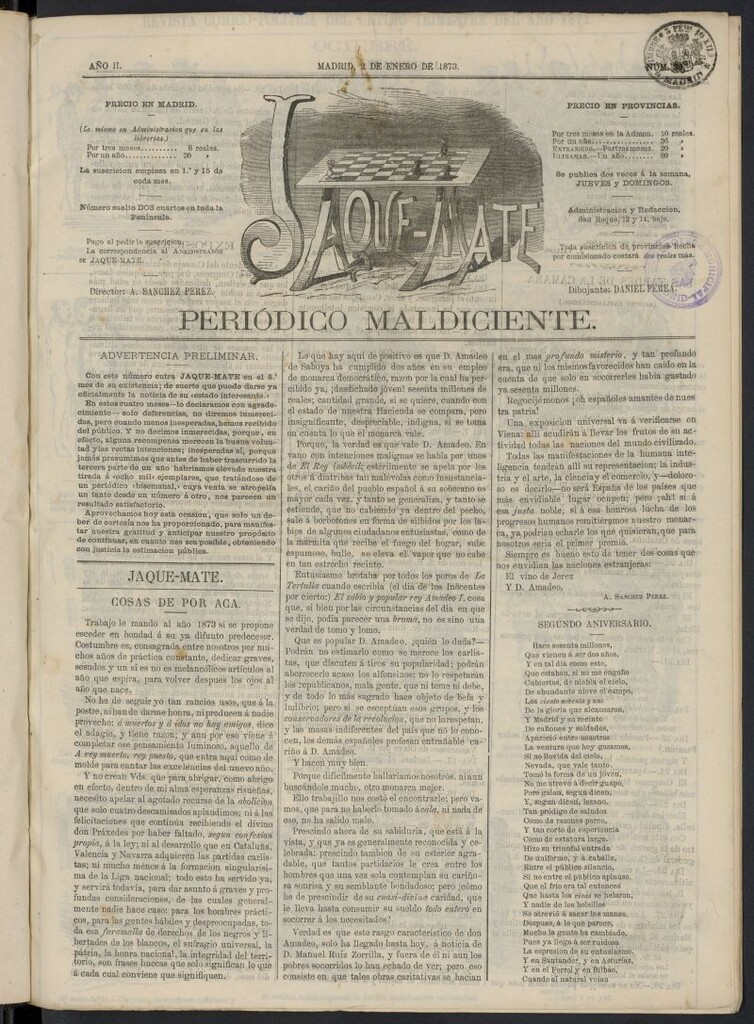 Miniatura de Jaque-Mate: periódico maldiciente del 2 de enero de 1873, nº 37