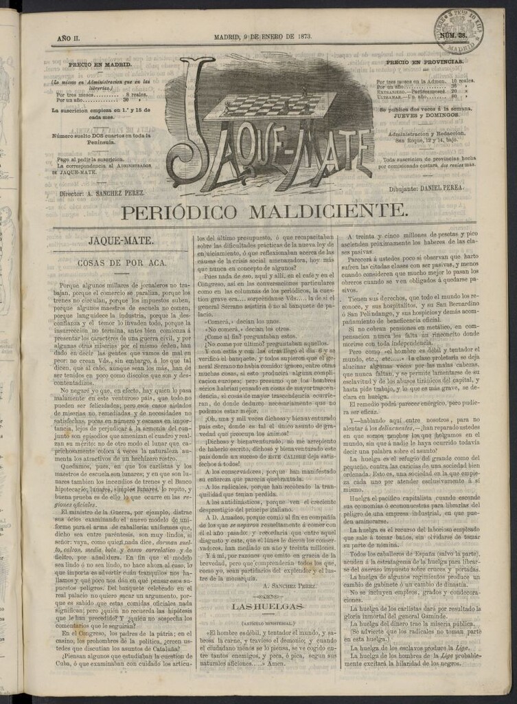 Miniatura de Jaque-Mate: periódico maldiciente del 9 de enero de 1873, nº 38
