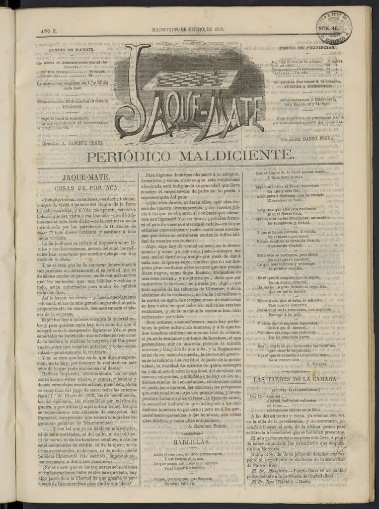 Miniatura de Jaque-Mate: periódico maldiciente del 20 de enero de 1873, nº 41