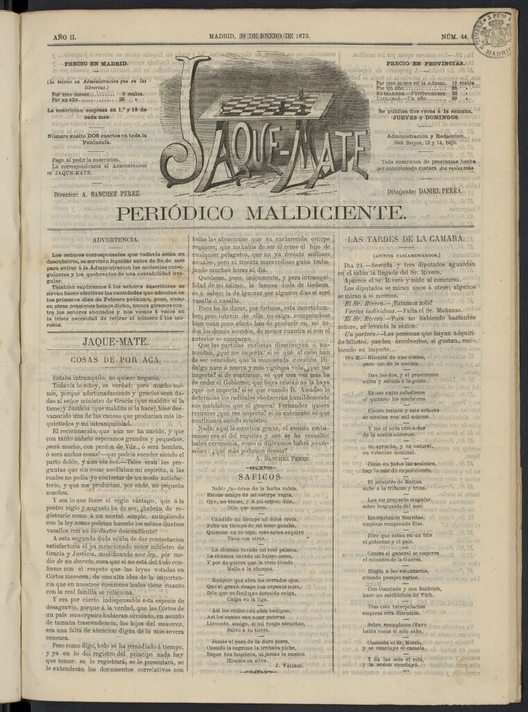 Miniatura de Jaque-Mate: periódico maldiciente del 30 de enero de 1873, nº 44