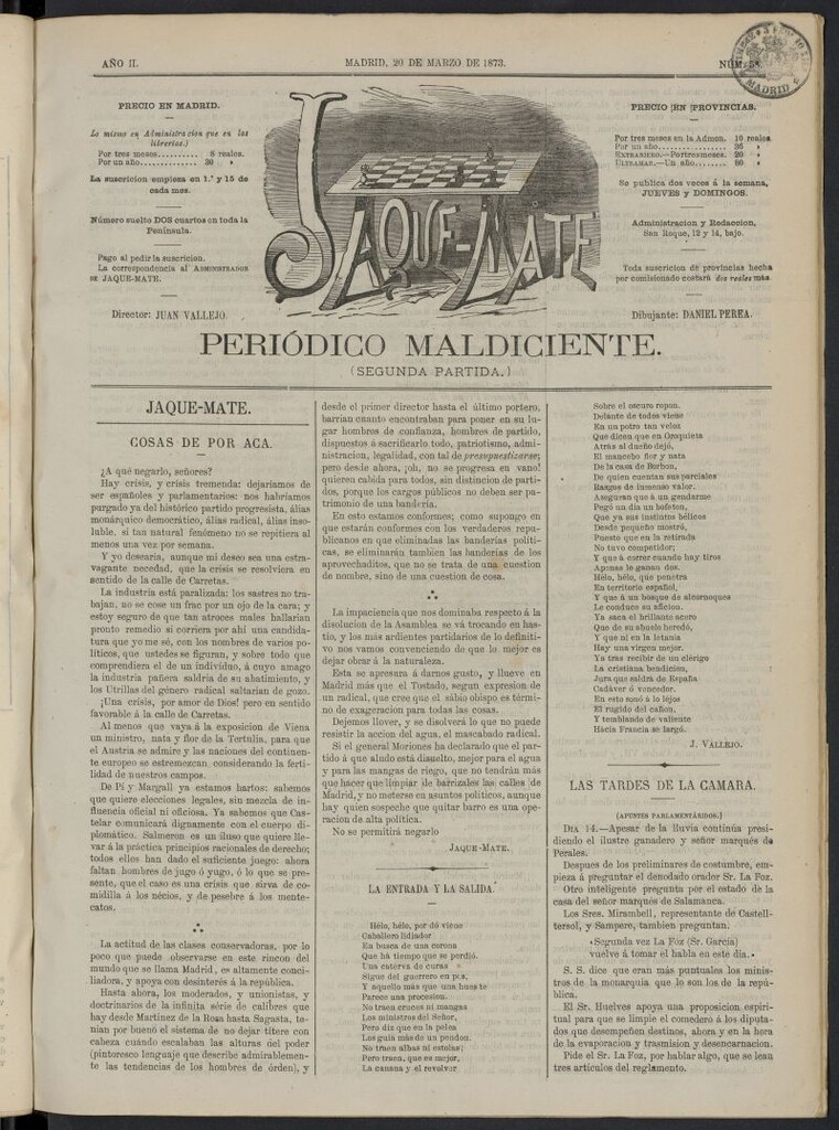 Miniatura de Jaque-Mate: periódico maldiciente del 20 de marzo de 1873, nº 58