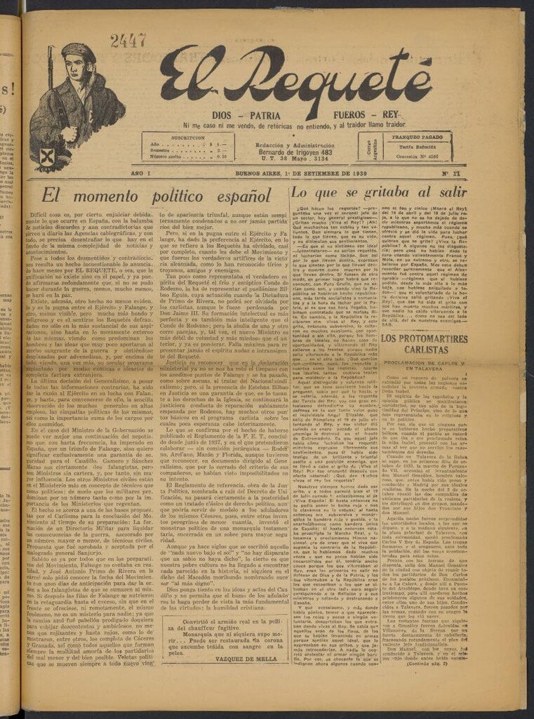 Miniatura de El Requeté del 1 de septiembre de 1939