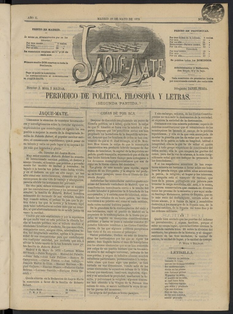 Miniatura de Jaque-Mate: periódico maldiciente del 18 de mayo dae 1873, nº 68