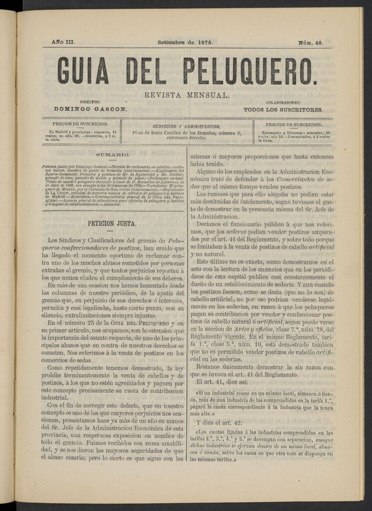 Miniatura de Guía del Peluquero y Barbero de septiembre de 1875, nº 48