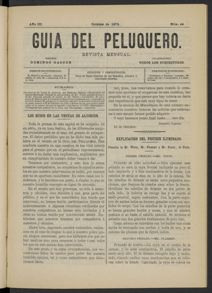 Miniatura de Guía del Peluquero y Barbero de octubre de 1875, nº 49