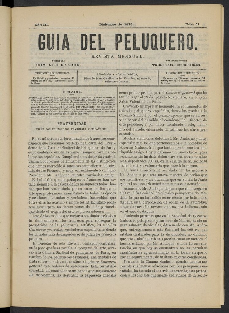 Miniatura de Guía del Peluquero y Barbero de diciembre de 1875, nº 51