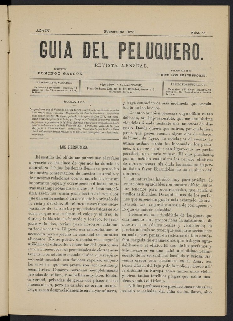 Miniatura de Guía del Peluquero y Barbero de febrero de 1876, nº 53