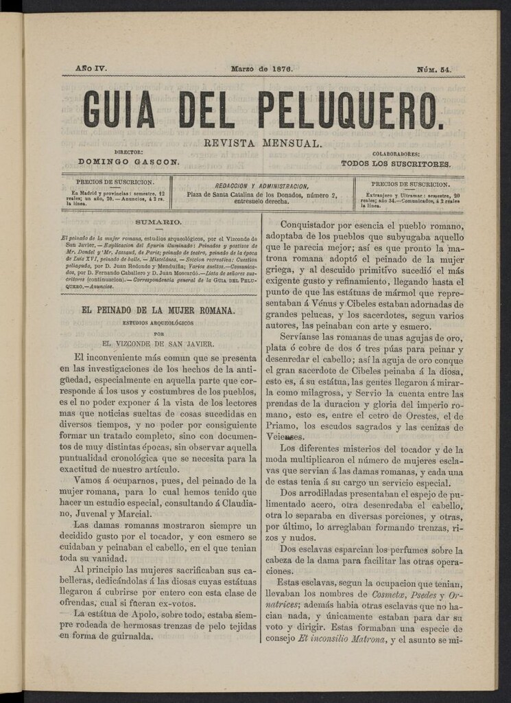 Miniatura de Guía del Peluquero y Barbero de marzo de 1876, nº 54