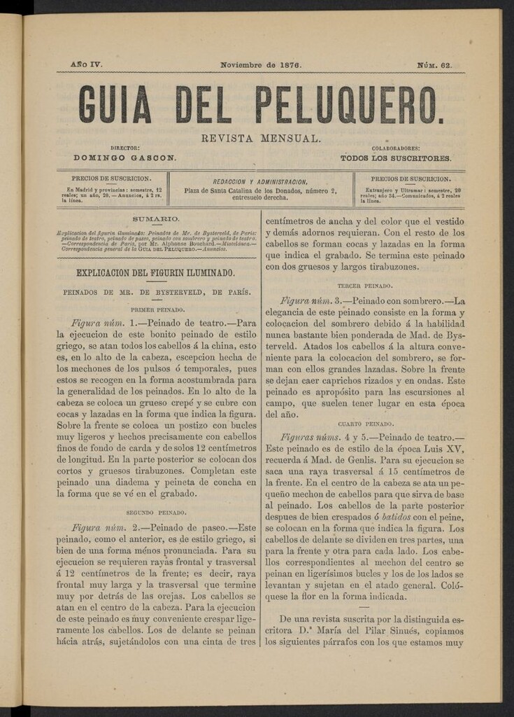 Miniatura de Guía del Peluquero y Barbero de noviembre de 1876, nº 62