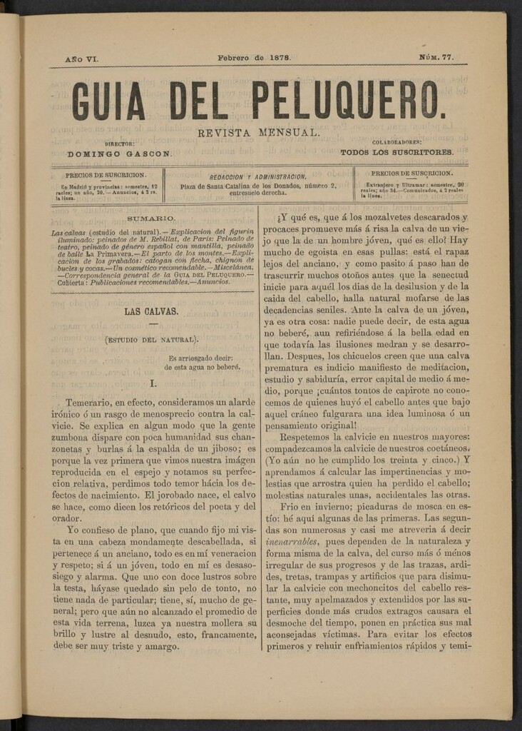 Miniatura de Guía del Peluquero y Barbero de febrero de 1878, nº 77