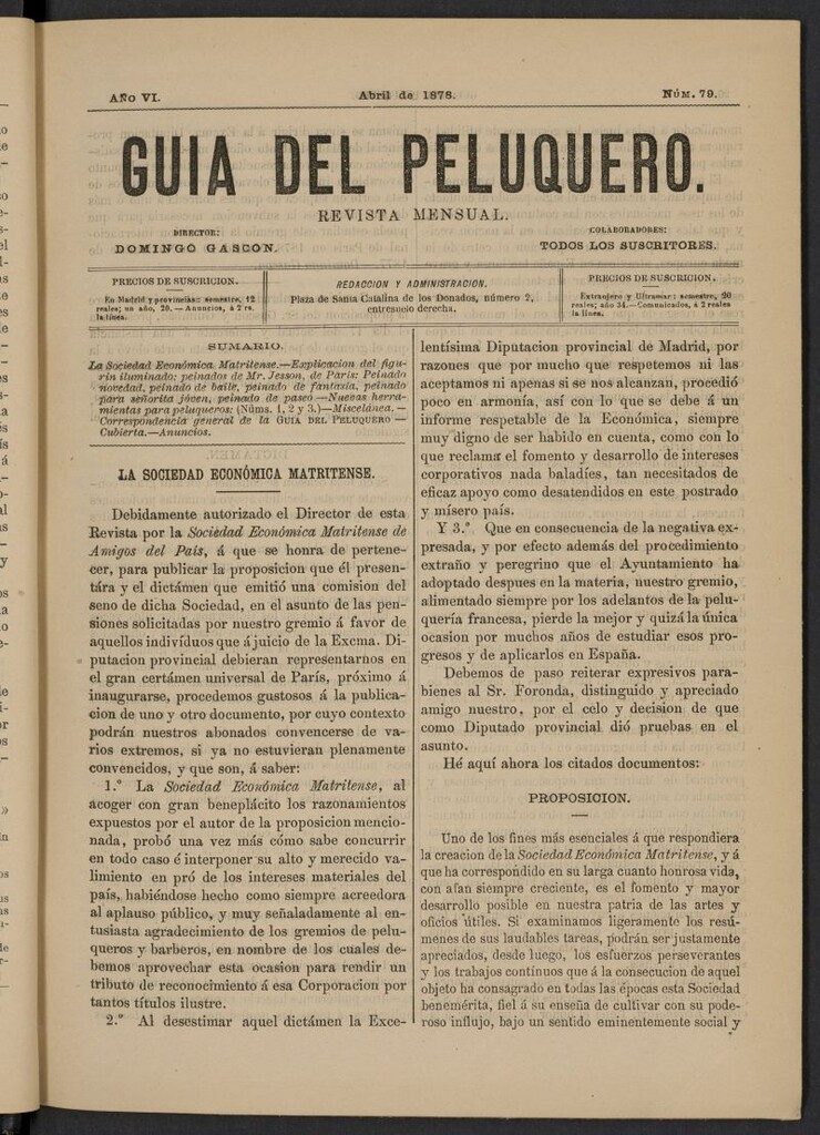 Miniatura de Guía del Peluquero y Barbero de abril de 1878, nº 79