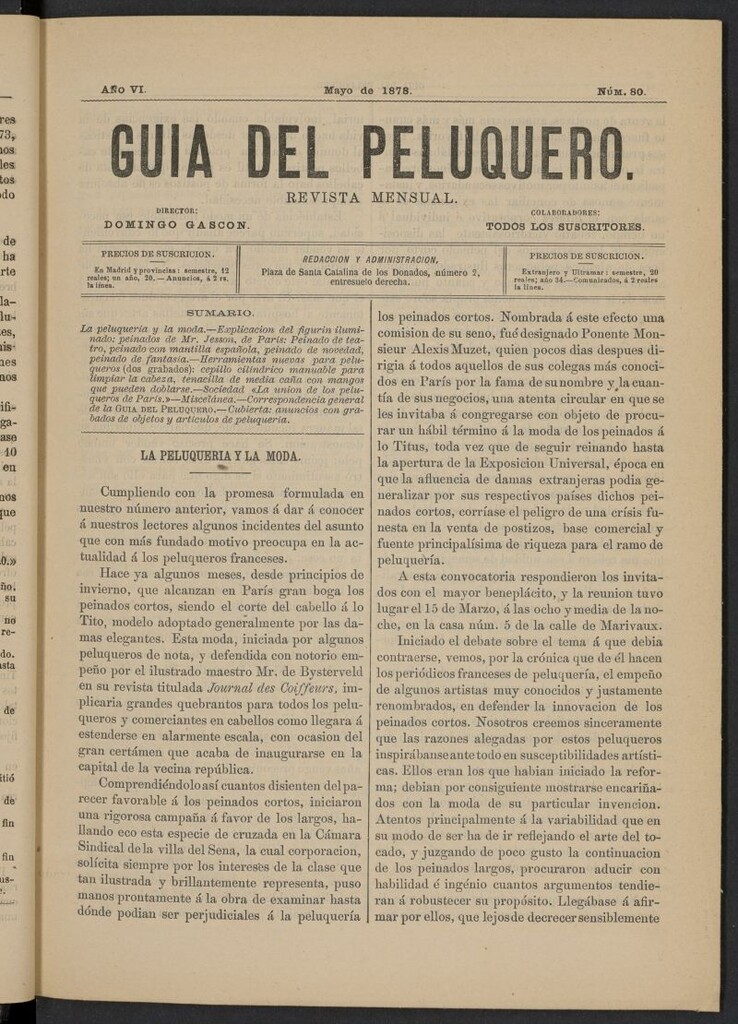 Miniatura de Guía del Peluquero y Barbero de mayo de 1878, nº 80