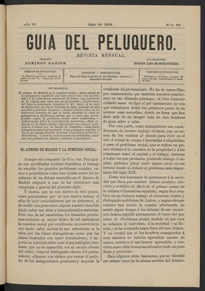 Miniatura de Guía del Peluquero y Barbero de julio de 1878, nº 82