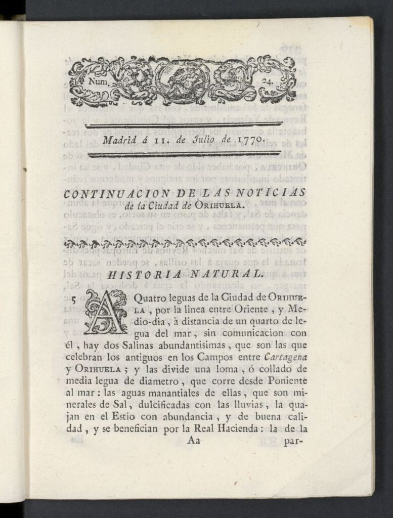 Miniatura de Correo General de España del 11 de julio de 1770, nº 24