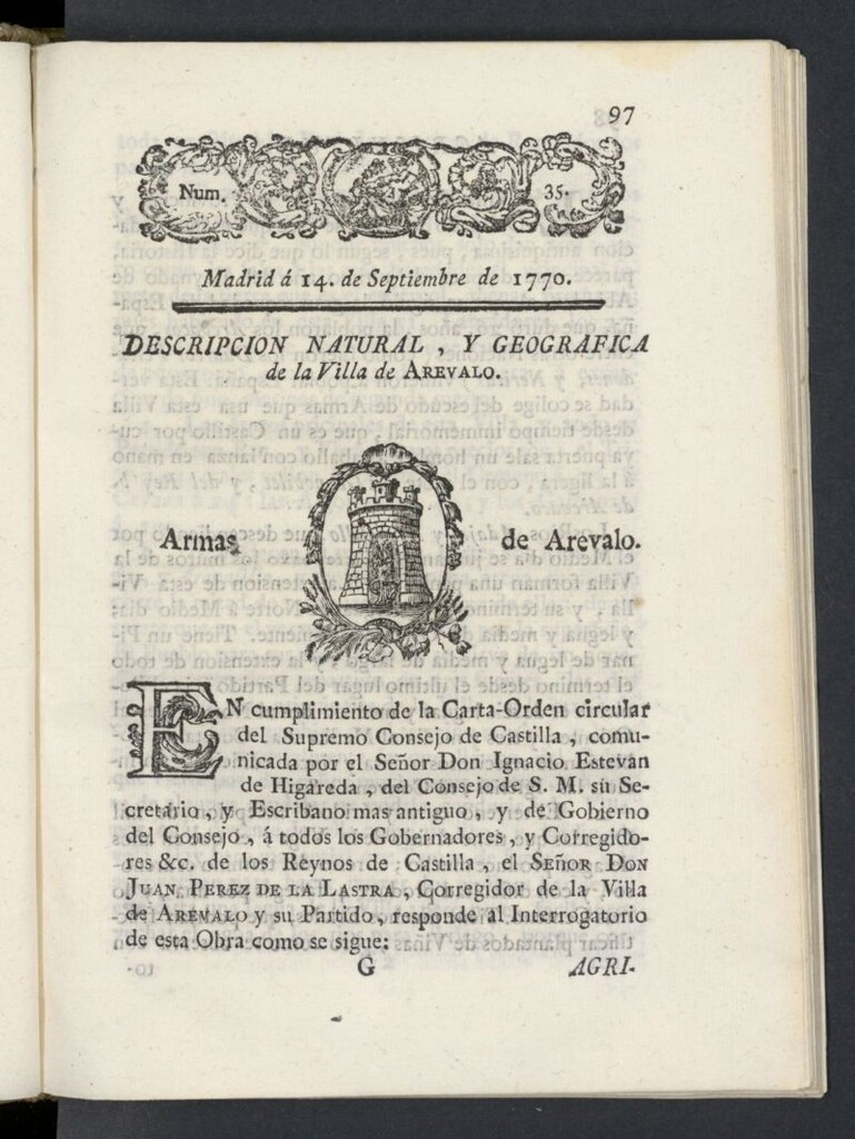 Miniatura de Correo General de España del 14 de septiembre de 1770, nº 35