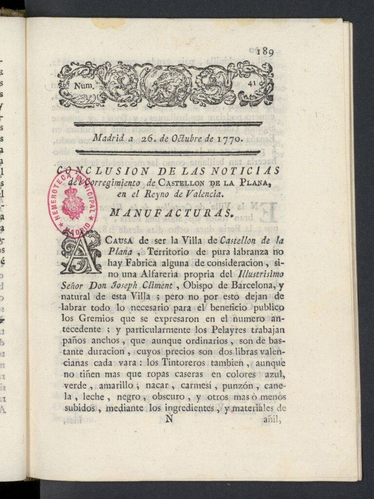Miniatura de Correo General de España del 26 de octubre de 1770, nº 41