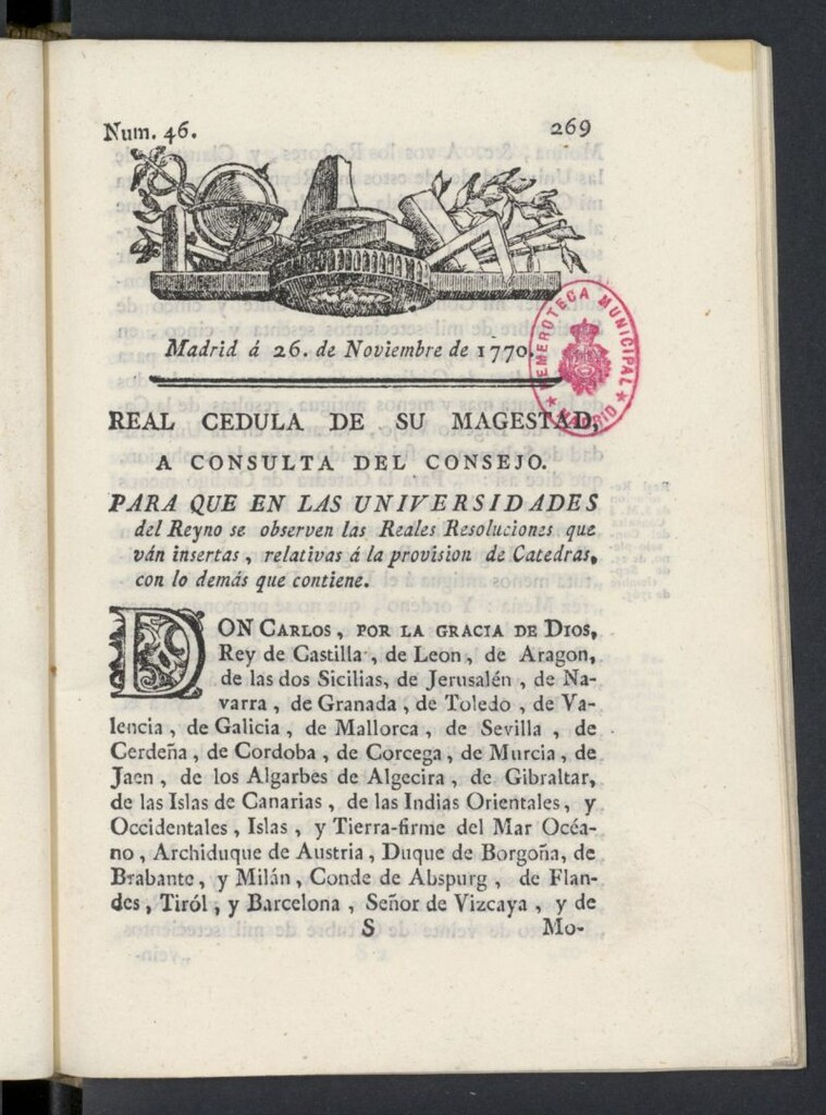 Miniatura de Correo General de España del 26 de noviembre de 1770, nº 46