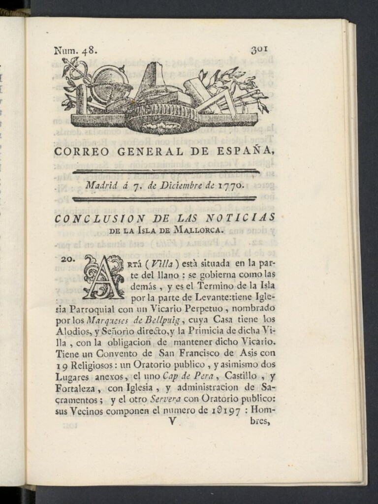 Miniatura de Correo General de España del 7 de diciembre de 1770, nº 48