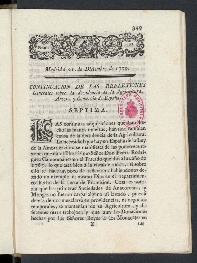 Miniatura de Correo General de España del 21 de diciembre de 1770, nº 51