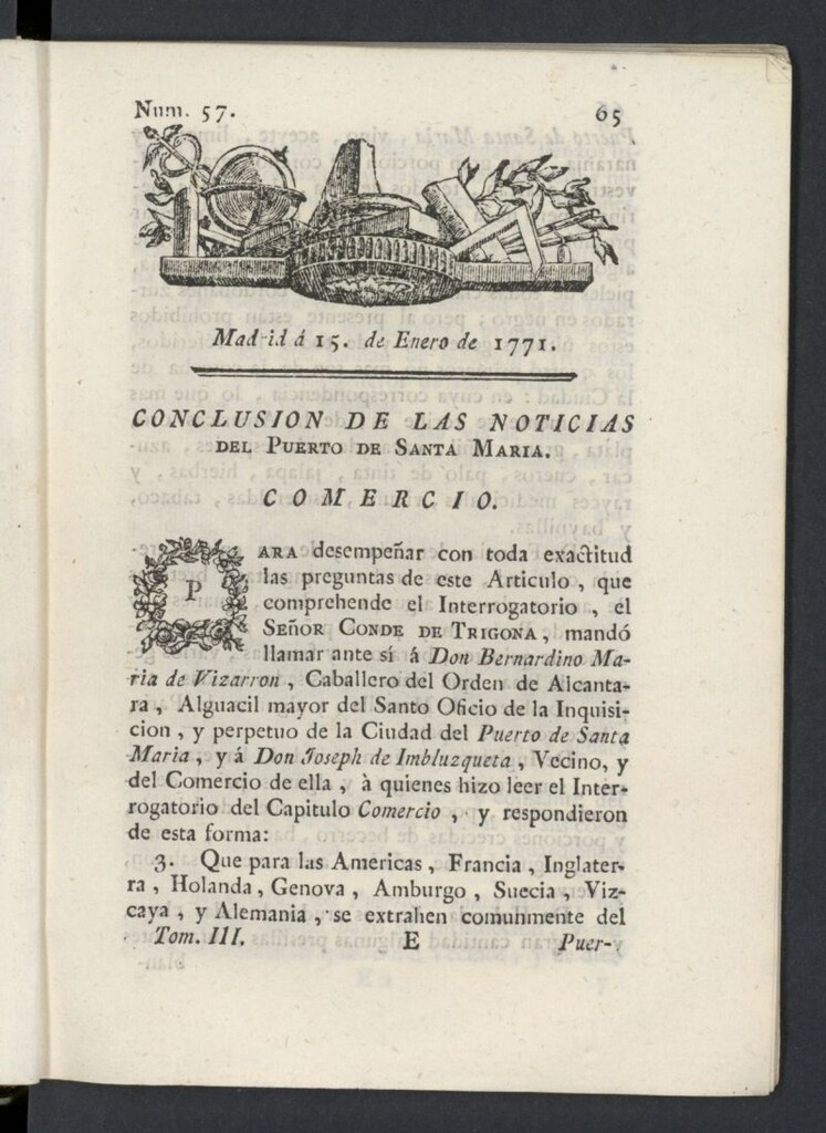 Miniatura de Correo General de España del 15 de enero de 1771, nº 57
