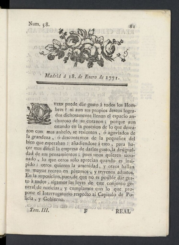 Miniatura de Correo General de España del 18 de enero de 1771, nº 58
