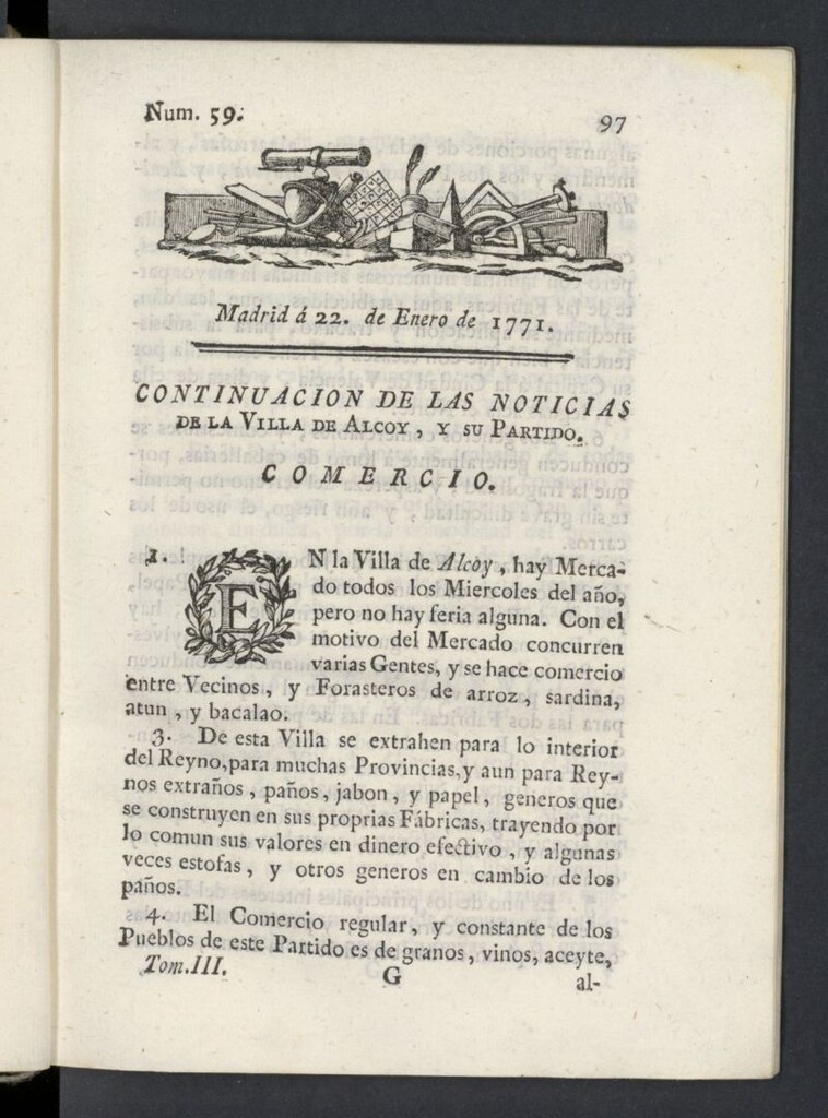 Miniatura de Correo General de España del 22 de enero de 1771, nº 59