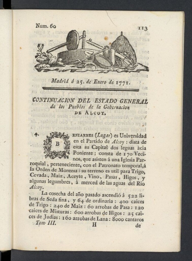 Miniatura de Correo General de España del 25 de enero de 1771, nº 60