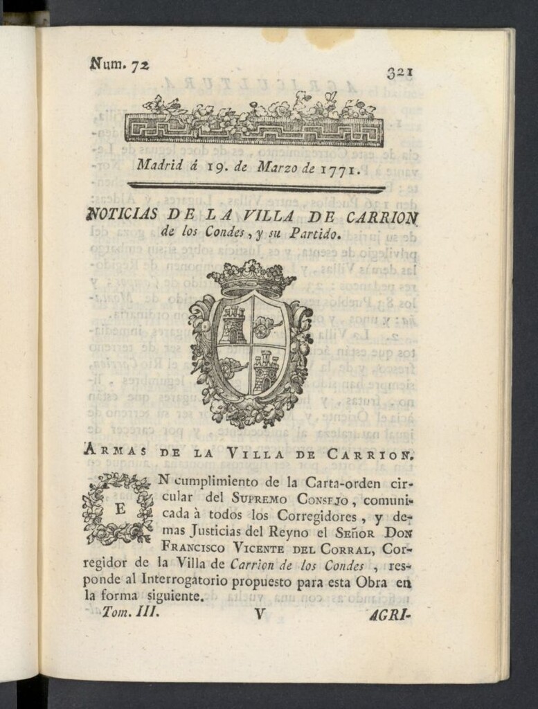 Miniatura de Correo General de España del 19 de marzo de 1771, nº 72