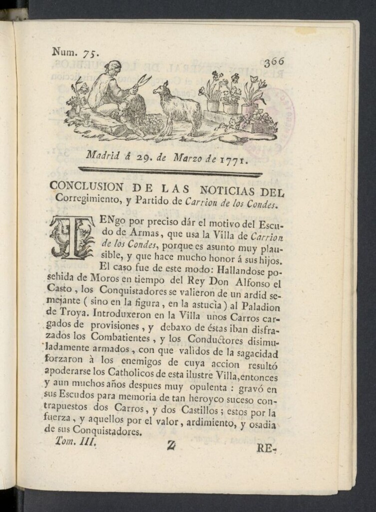 Miniatura de Correo General de España del 29 de marzo de 1771, nº 75