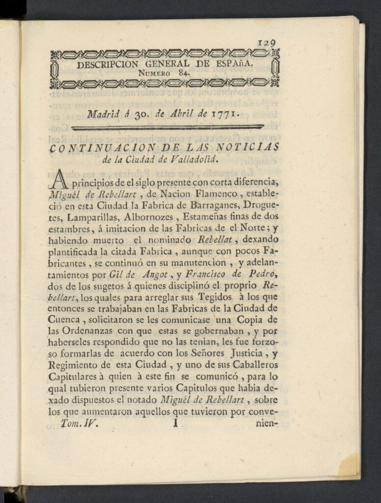 Miniatura de Correo General de España del 30 de abril de 1771, nº 84