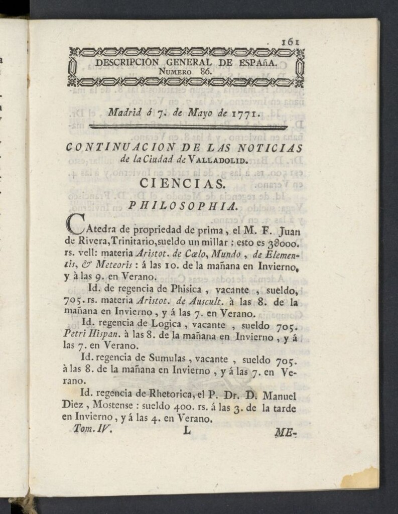 Miniatura de Correo General de España del 7 de mayo de 1771, nº 86