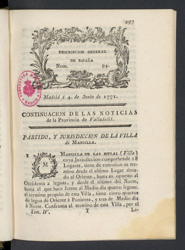 Miniatura de Correo General de España del 4 de junio de 1771, nº 94