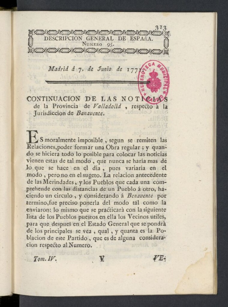 Miniatura de Correo General de España del 7 de junio de 1771, nº 95