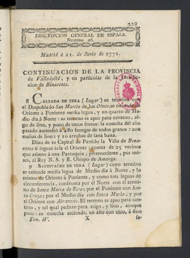 Miniatura de Correo General de España del 11 de junio de 1771, nº 96