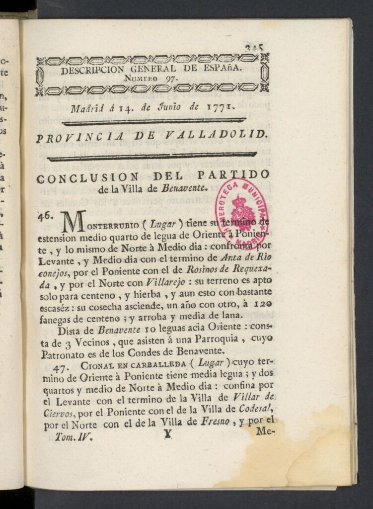 Miniatura de Correo General de España del 14 de junio de 1771, nº 97