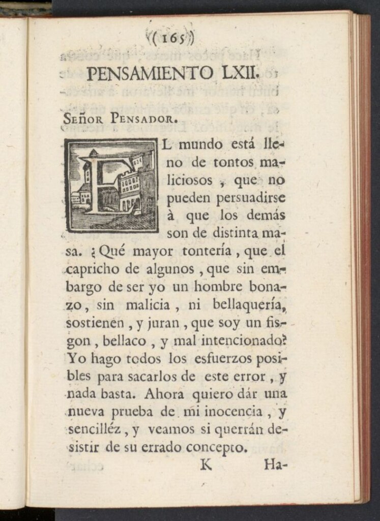 Miniatura de El Pensador 1767, pensamiento LXII