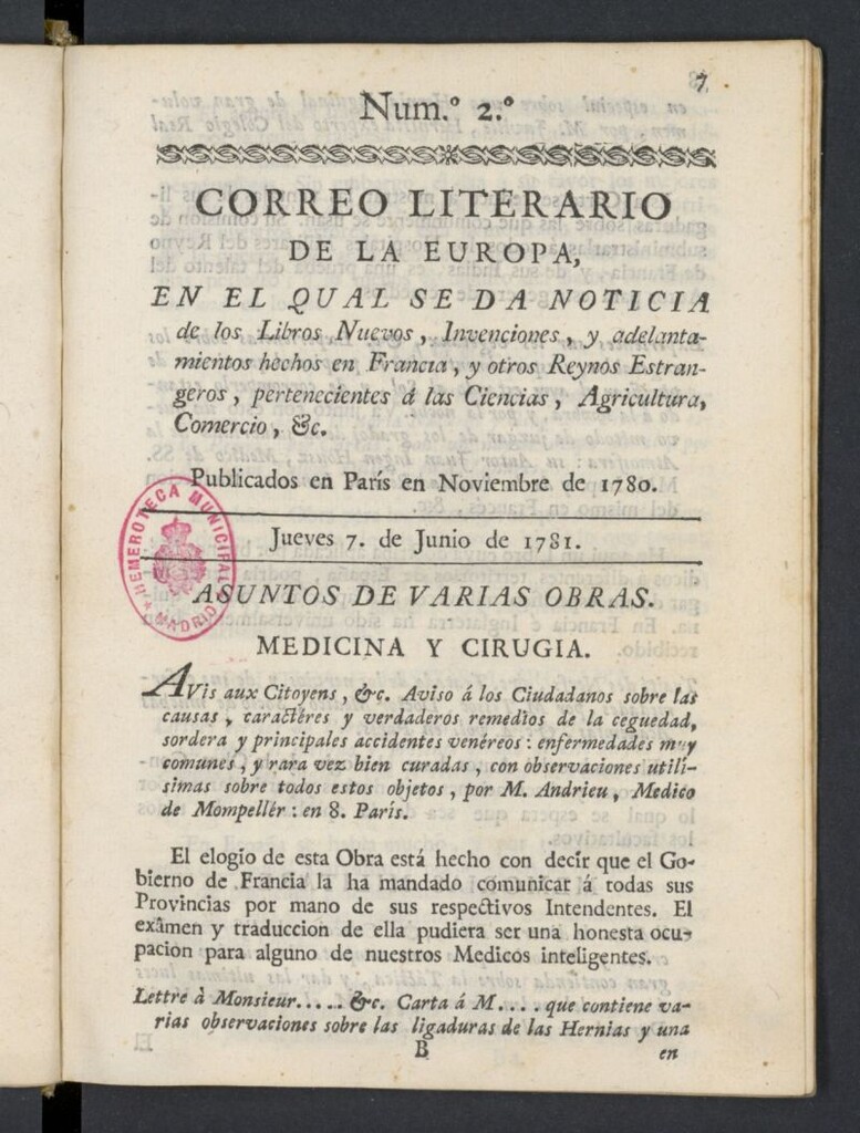Miniatura de Correo Literario de la Europa del 7 de junio de 1781, nº 2