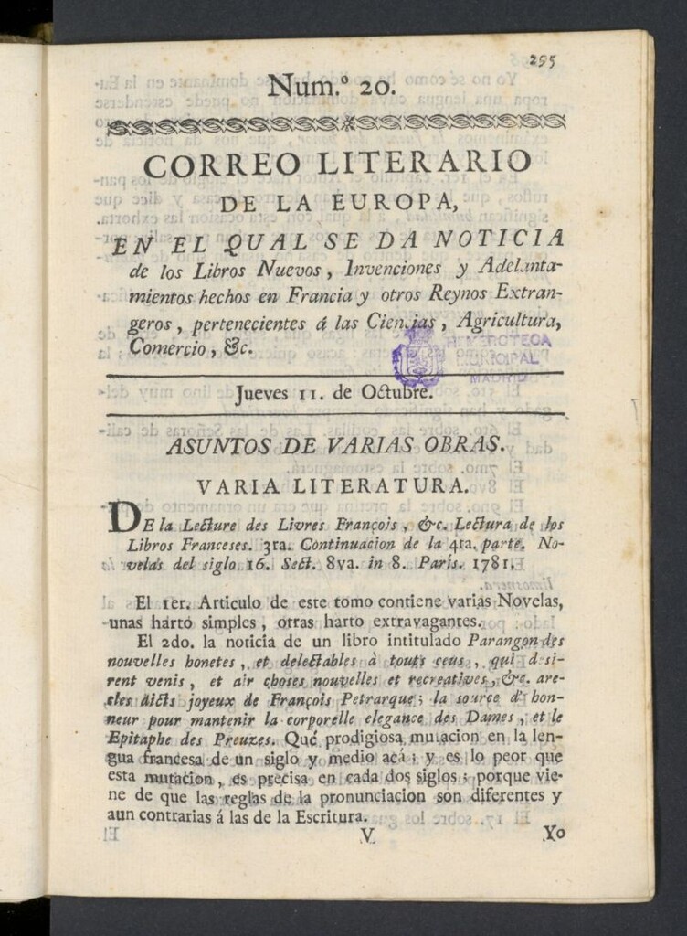 Miniatura de Correo Literario de la Europa del 11 de octubre de 1781, nº 20