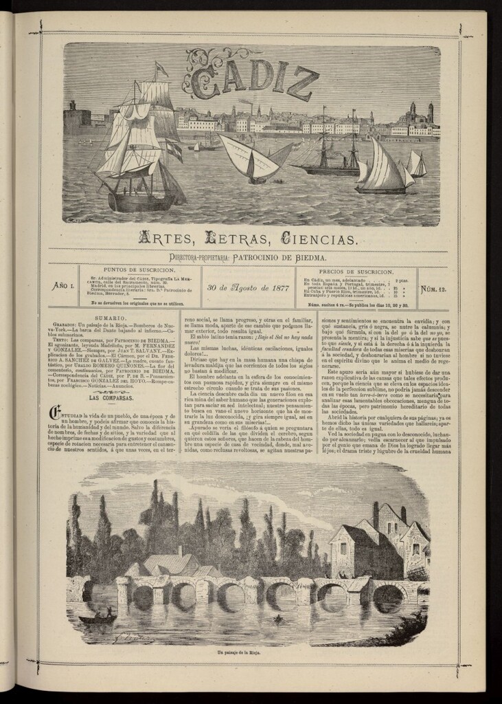 Miniatura de Cádiz: letras, ciencias y artes del 30 de agosto de 1877